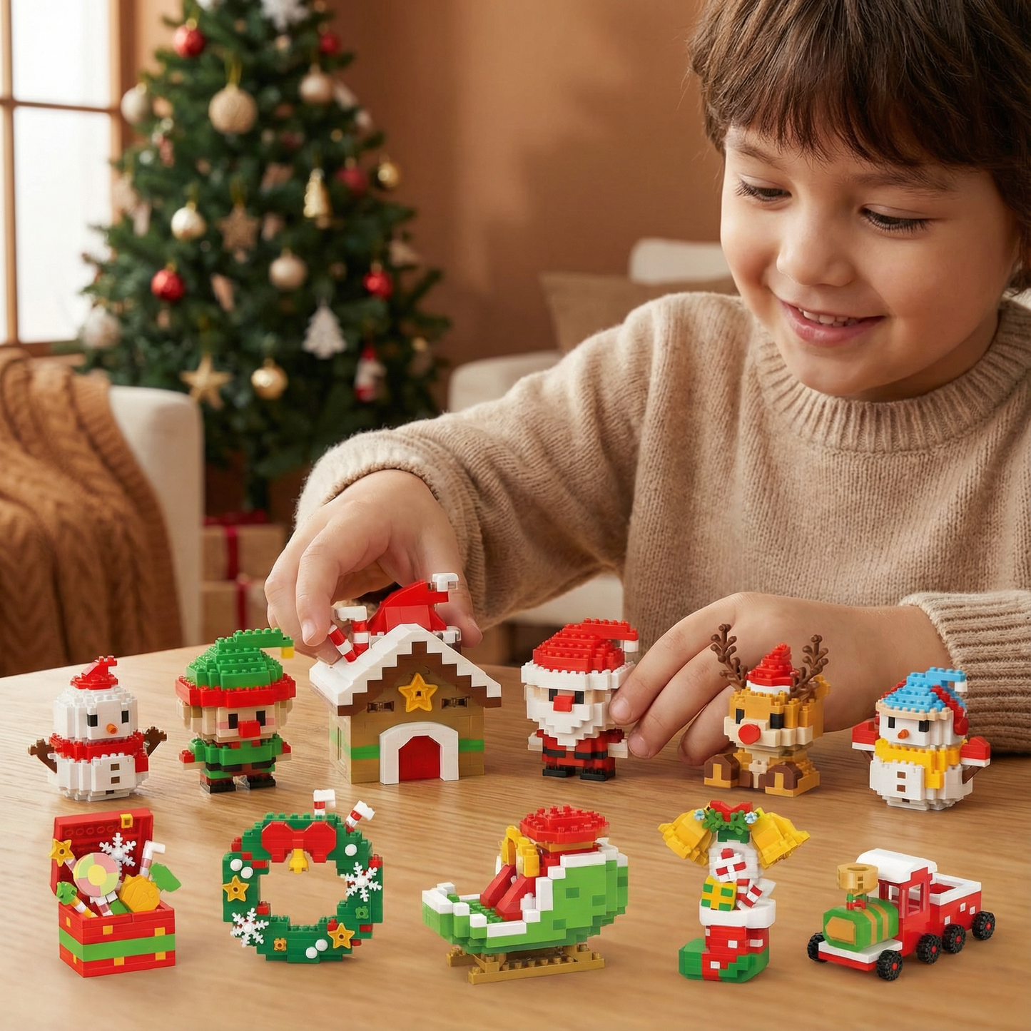 Block Assembly Christmas Figures with Snap Together Pieces and Step Instructions