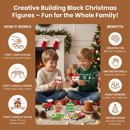 Block Assembly Christmas Figures with Snap Together Pieces and Step Instructions