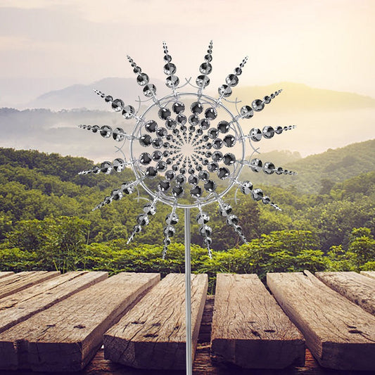 Metal Wind Spinner with 18 Rotating Blades and Reflective Foil Finish, 39in Diameter