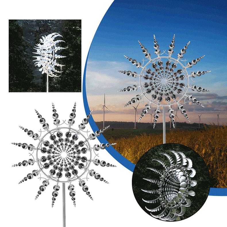 Metal Wind Spinner with 18 Rotating Blades and Reflective Foil Finish, 39in Diameter