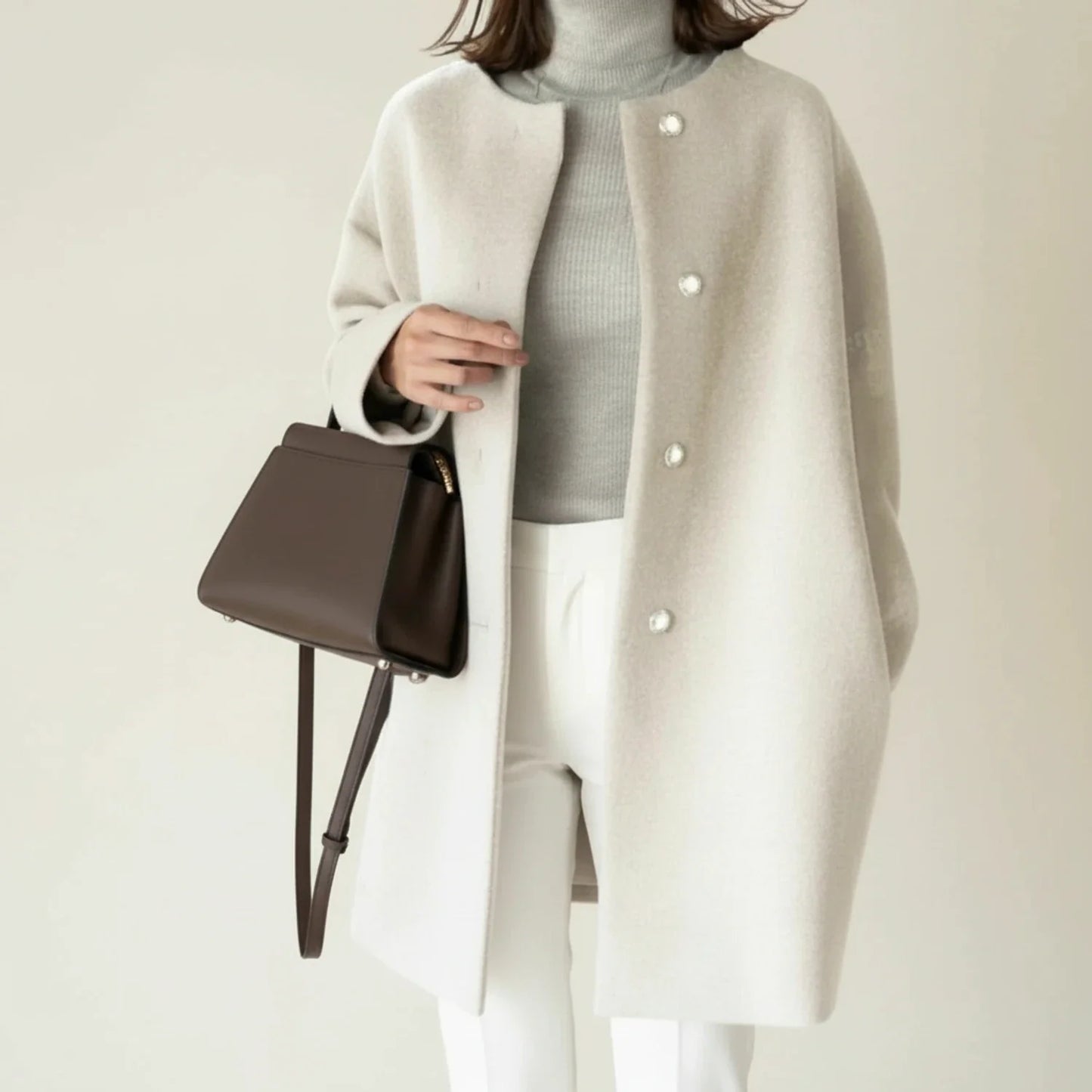 Clara Collarless A-Line Coat