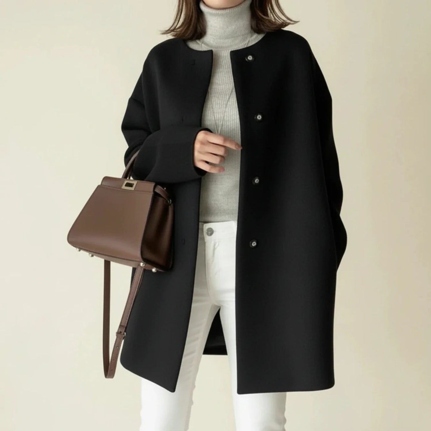 Clara Collarless A-Line Coat