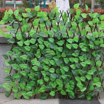 Expandable Privacy Screen with Artificial Plants and Willow Wood Frame