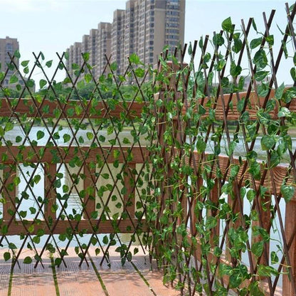 Expandable Privacy Screen with Artificial Plants and Willow Wood Frame