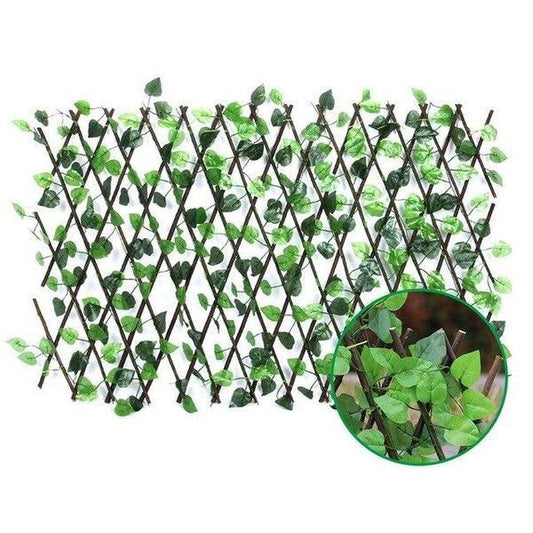 Expandable Privacy Screen with Artificial Plants and Willow Wood Frame