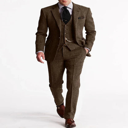 Men's Tweed Tuxedo Jacket with Flat Front Trousers for Formal Events
